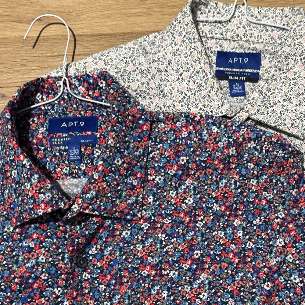 Bundle of Apt. 9 Men's Floral Button Down Shirts - Red, Blue, White